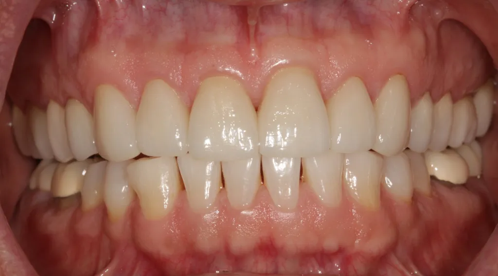 after Complete Maxillary Rehab (dental crowns on all upper teeth)